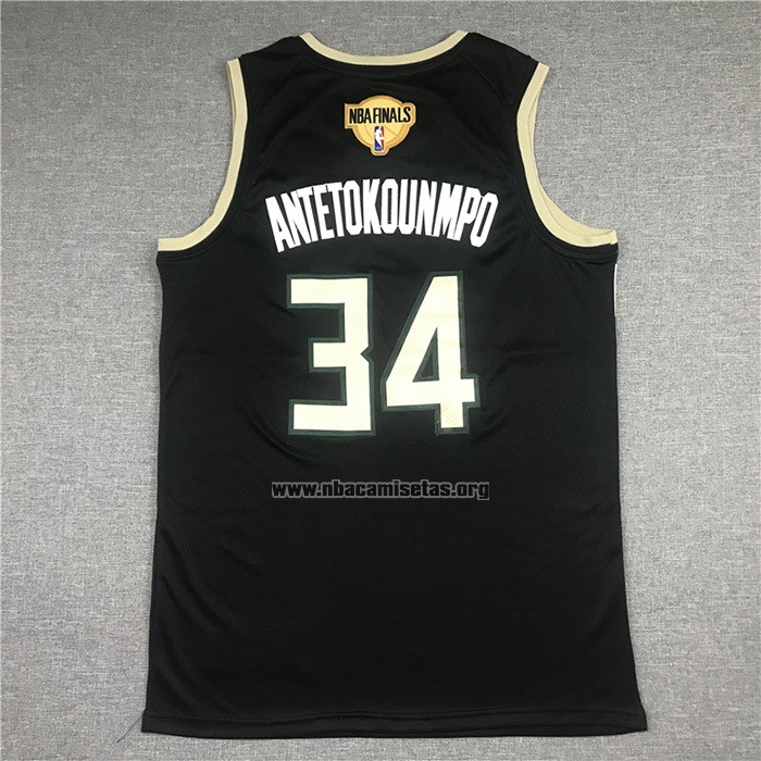 Camiseta Milwaukee Bucks Giannis Antetokounmpo NO 34 Statement 2021 Finals Negro
